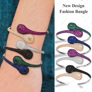 Bangle GODKI Personaliseer luxe eenvoudige initiële knoop open manchet armbanden voor vrouwen bruiloft volledige zirkoon Dubai bruidssieraden 2019