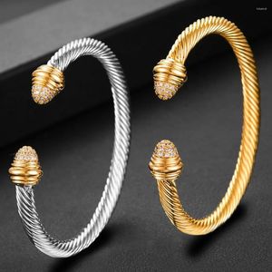 Bangle Godki trendy luxe stapelbare manchet voor vrouwen bruiloft vol kubisch zirkoon kristal cz dubai zilveren kleur feest armband 2024