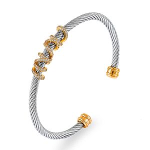 Bracelet vente chaude acier fil torsadé chambre or ouverture bracelet en acier inoxydable incrusté brique bracelet câble câble câble bracelet 230214