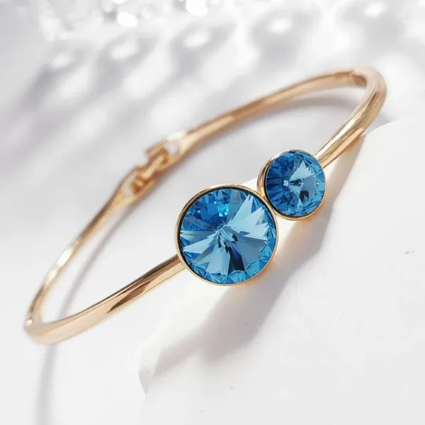 Brazalete de Color dorado relleno para mujer hecho con cristales de Austria diseño geométrico de moda pulseras lujosas para niñas regalo Bijoux