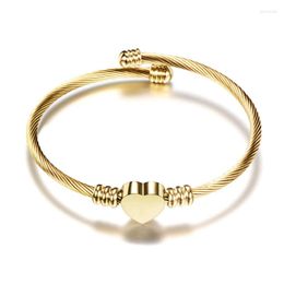 Bracelet couleur or en acier inoxydable coeur breloque ouvrir fil enroulement bracelets Bracelet réglable pour femmes bijoux accessoires