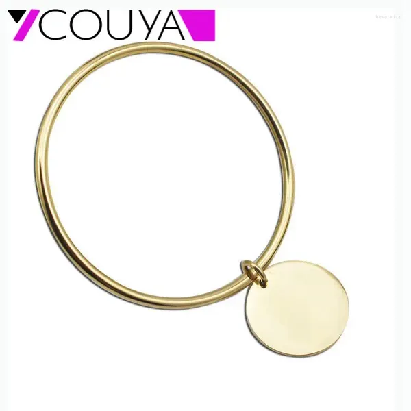 Bracelet couleur or en acier inoxydable, Simple, rond, étiquette simple, breloque pour femmes, bijoux à la mode, vente en gros