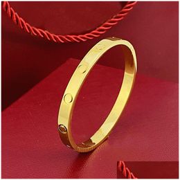 Bangle Gold Love Cuff Bracelet Designer Fashion Unisex Cuffs 316L Stainless Steel Plated 18K Sieraden Vintage Mens Womens Engagement Dhtjm