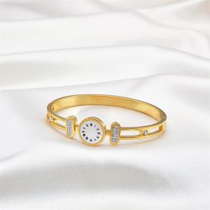Bangle Gold Luxury Watch Design Crystal Cuff Bangles White Shell Titanium roestvrijstalen stalen armbanden sieraden voor vrouwen