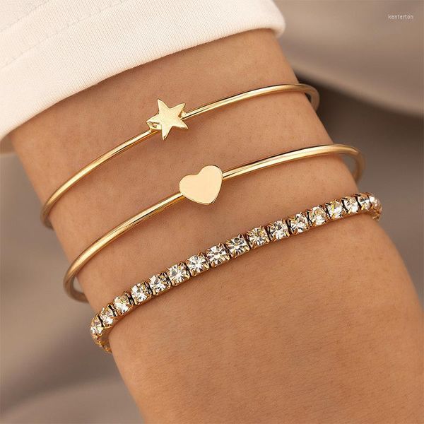 Bracelet Or Bracelets Ouverts Ensembles Pour Femmes Mode Amour Pentagramme Diamant Charme Bijoux Géométrique Extensible Bracelet AccessoiresBangle Kent22