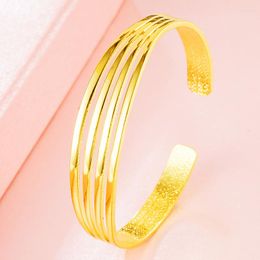 Bracelet Plaqué Or Multi Fil Lisse Visage Bracelet Mode Femme Simple Anneau Ouvert Cadeau D'anniversaire Robe De Soirée Accessoires