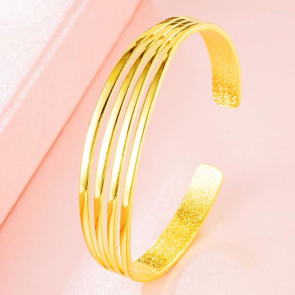 Brazalete chapado en oro con múltiples hilos, pulsera de cara lisa, moda para mujer, anillo abierto Simple, regalo de cumpleaños, accesorios para vestido de noche