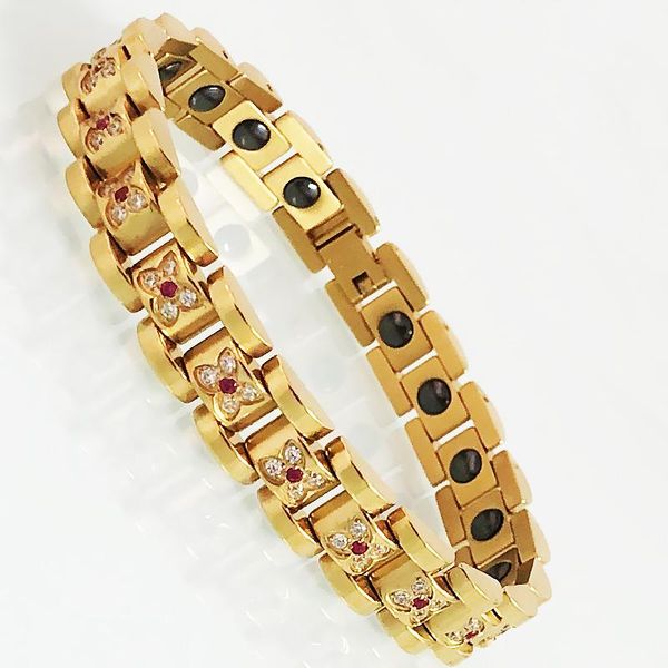 Armreif vergoldet Edelstahl Gesundheitswesen therapeutische magnetische Armband für Frauen CZ Kristall Strass Armband weiblichen Schmuck