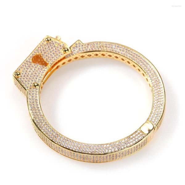 Brazalete de oro Sier Color Micro pavimentado Hip Hop Cubic Zirconia Bling Out brazaletes de esposas pulseras para hombres mujeres rapero joyería