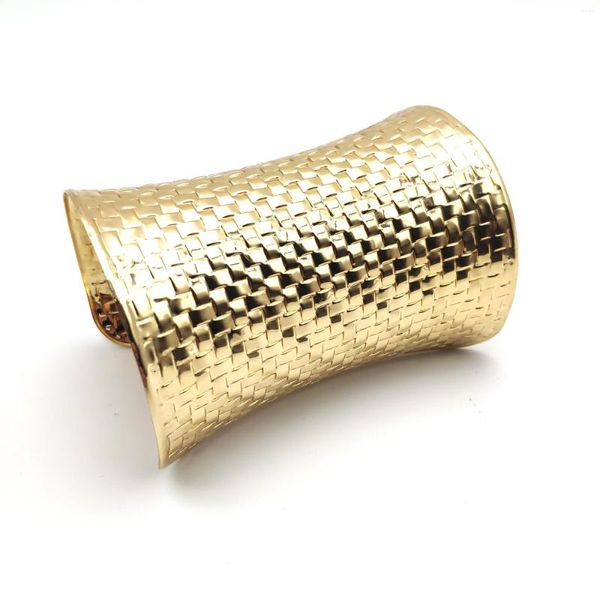 Brazalete con patrón de mosaico dorado, pulsera de brazo de apertura amplia para mujeres y hombres, brazaletes de Metal Punk simples, joyería tibetana de moda