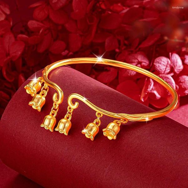 Brangle Golden Multi Flowers Bells Open Bracelets Bracelets pour femmes Taille de bracelet réglable