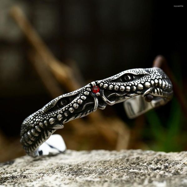 Brazalete gótico de cocodrilo con ojos, pulsera para hombres y mujeres, pulseras de animales Vintage a la moda, joyería creativa Punk de lujo, gota