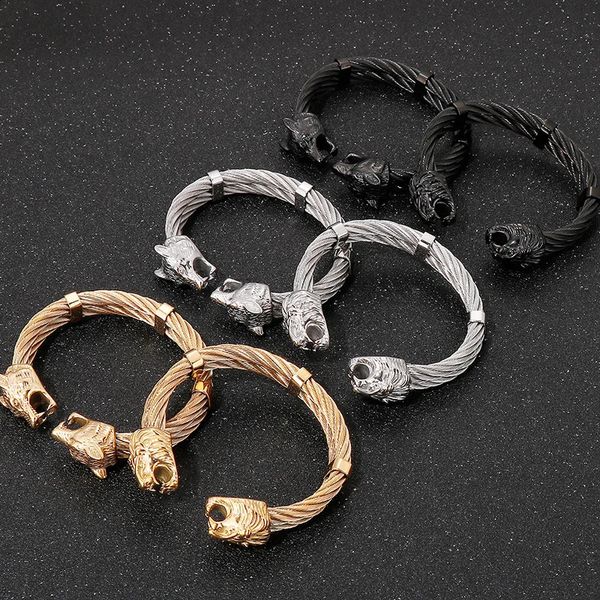 Bracelet Gothique Plaqué Or En Acier Inoxydable Loup Tête De Lion Bracelet Ouvert Pour Hommes Garçons Sur La Main Bijoux Accessoires Poignées 231109