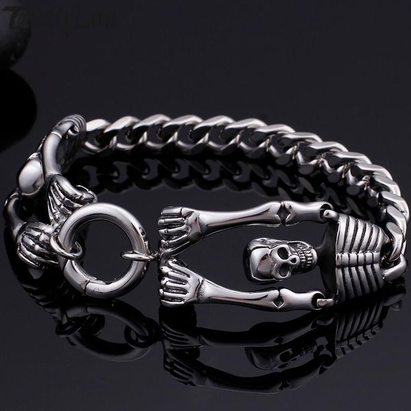 Brazalete gótico calavera cuerpo pulsera para hombres joyería de motorista pulseras para hombre en la mano cadena accesorios de acero inoxidable al por mayor