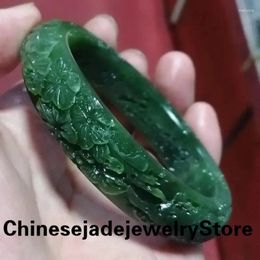 Bangle Grado A Green Jade Women Healing Gemstone Joyería Fina Genuina Jades Jades Nephrite Patrón exquisito tallado a mano