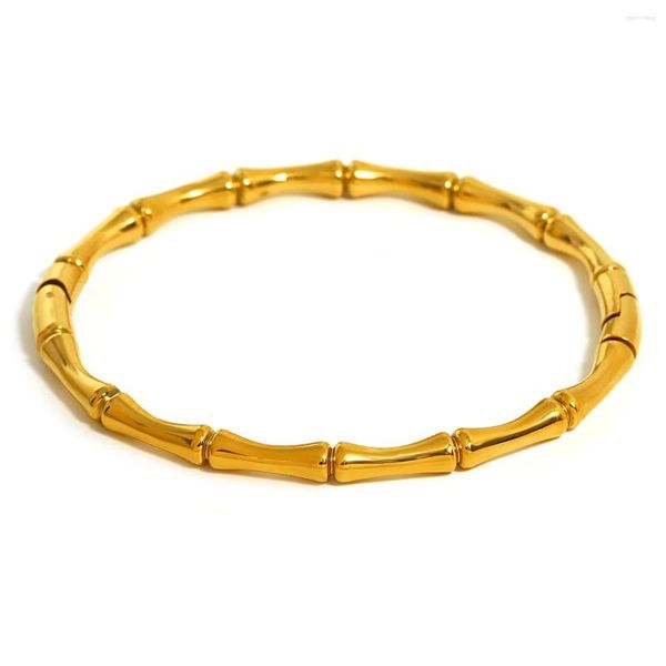 Brazalete Greatera 18K chapado en oro Acero inoxidable Bambú Conjunto Brazaletes Pulseras para mujer Esmalte blanco Pulsera geométrica Joyería de moda