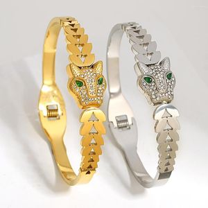 Bracelet Greatera exquis strass tête de léopard en forme de bracelets en acier inoxydable bracelets pour femme plaqué or bijoux animaux 2023