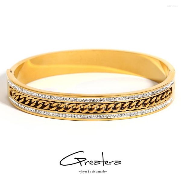 Bracelet Greatera élégant 316L chaîne en acier inoxydable bracelets pour femme plaqué or 18 carats strass bracelet à breloques bijoux 2023