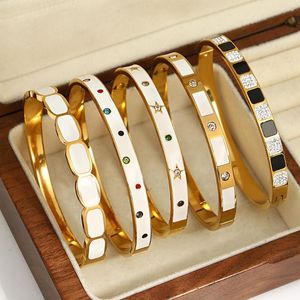 Bracelet Greatera à la mode coloré émail blanc peint Bracelets en acier inoxydable Bracelets pour femmes Bracelet en métal plaqué or bijoux