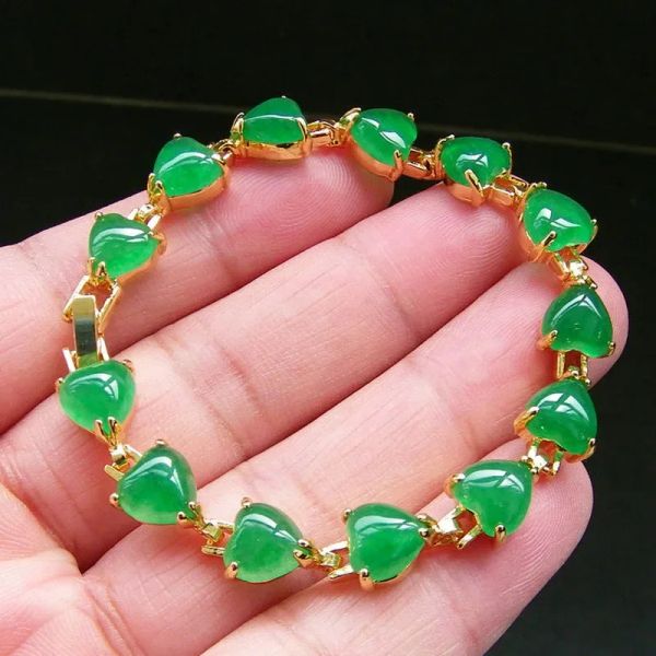 Bangle Green Jade Love Heart Bracelets Women Brazle Joyería 925 Silver Real Bead Natural Bead Gemstone Amulets China
