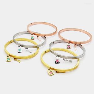 Bracelet vert rose coeur serrure clé Style breloques or Rose argent plaqué Bracelet en acier inoxydable pour les femmes bijoux en gros