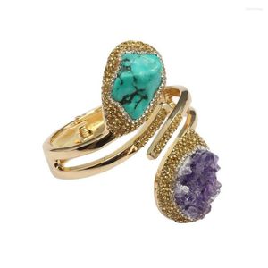 Bracelet GuaiGuai bijoux naturel violet améthyste Druzy bleu Turquoises pépite CZ pavé fait à la main pour les femmes