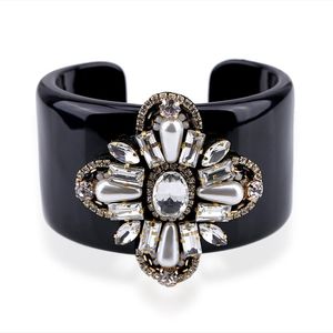 Bangle HAHATOTO Trendy Zwarte Hars Ingelegd Handgemaakte Kristal Kralen Bloem Verklaring Vrouwen Sieraden 3297