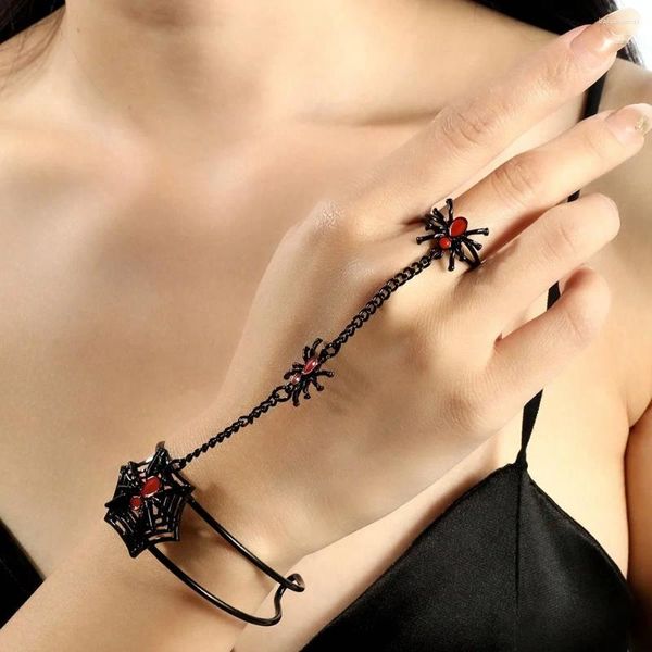Bracelet Halloween bijoux pour femmes gothique Punk drôle strass doigt d'araignée