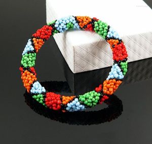 Bracelet fait main perle Bracelet Hippy amitié rouleau Crochet tissé perles de rocaille multicolore motif Bracelets pour femme