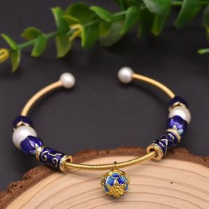 Bangle Fait à la main cloisonné tempérament femmes Bracelets bracelets naturel frais perle charme fleur Bracelet Femme bijoux accessoiresBangle