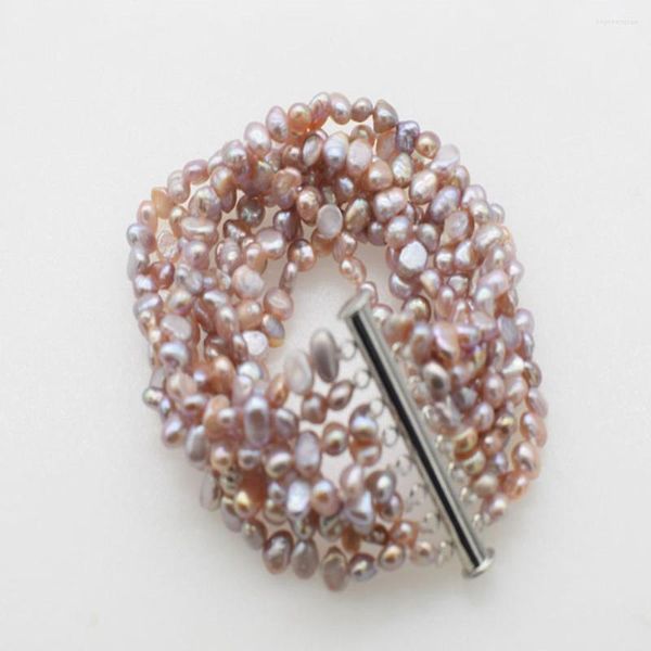 Bracelet fait main noué 8 brins Bracelet naturel 5-6mm multicolore perle baroque d'eau douce 20cm pour femmes bijoux cadeau de mode