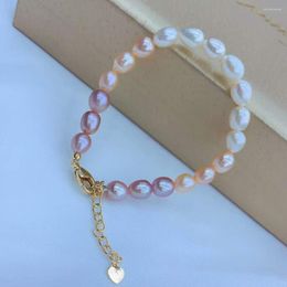 Bracelet fait à la main à la main natural rose rose violet violet riz riz perlé accessoires dorés bracelet bracelet ajusté la chaîne d'extension réglable