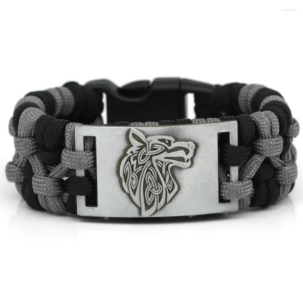 Bracelet fait à la main Viking Paracord Rune Odin Wolf Bracelet bijoux nordiques avec sac cadeau