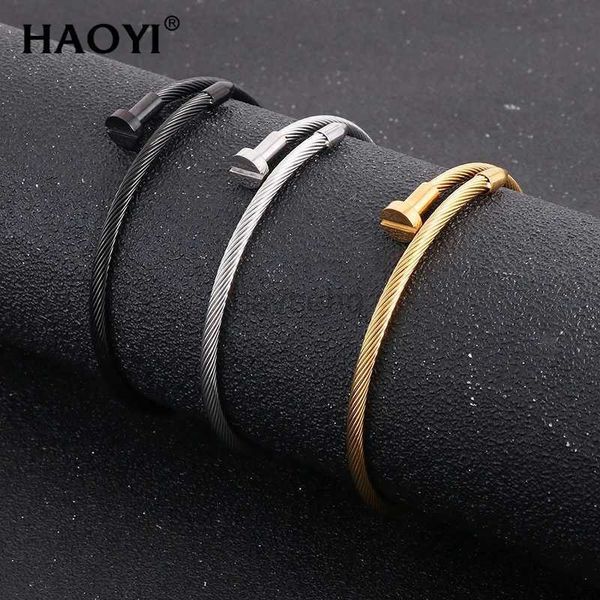 Brazalete Haoyi Acero inoxidable Cabello ajustable Cañador Camineta Bangle Bangle Pulsera Mensor para hombre Punk Neutral Joyería al por mayor 240411