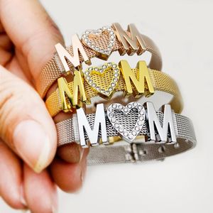 Bracelet coeur maman montre bande boucle de ceinture Bracelets en acier inoxydable maille chaîne bricolage fête des mères cadeaux dragonne bijoux pour femmes