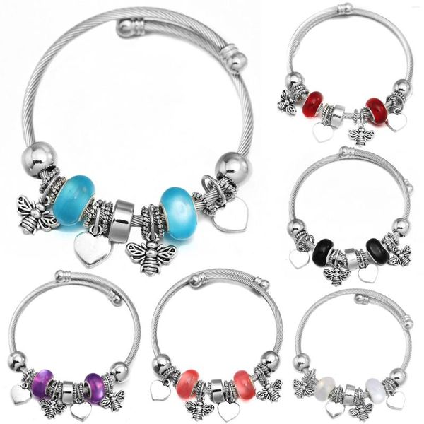 Brazalete con cuentas de abeja en forma de corazón, pulsera de acero inoxidable con cierre de 6 colores, joyería de moda sencilla para mujer