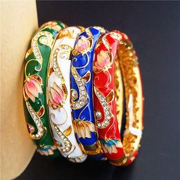 Bracelet haut de gamme chinois cloisonné émail bracelets pour femmes strass mode coloré bijoux ethniques Lotus cadeau d'anniversaire bracelet