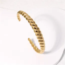 Bracelet Bracelets ouverts haut de gamme pour femmes, bijoux personnels élégants en acier inoxydable, couleur or, accessoires qui ne se décolorent pas, cadeaux