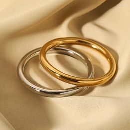 Bangle Hoge kwaliteit roestvrij staal uitgeholde buis ronde gladde armbanden Minimalistisch 16K goudkleurig metaal voor dames