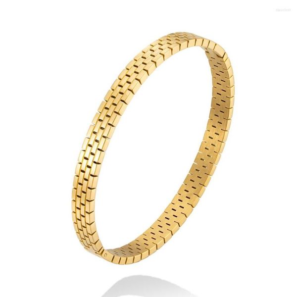 Brazalete de alta calidad, diseño único, forma de cadena de reloj hueco, pulseras de acero inoxidable de 18 K para mujeres, amantes, brazaletes, regalo de joyería de moda