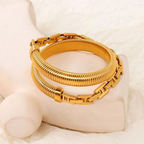 Brazalete de alta calidad para mujer, dije de acero inoxidable pulido, pulsera de cadena de 2 capas, joyería de muñeca chapada en oro Pvd