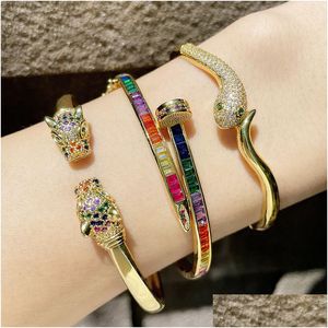 Brazalete Hip Hop Colorf Zircon Nail Pulseras Bling 18K Chapado en oro real Rap Lover Pareja Joyería Drop Delivery Dharq