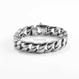 Bangle Hiphop Cubaanse armbanden voor mannen 15 mm brede armbanden met ketting Miami Kleur Zilver Roestvrij staal 316L Punk Sieraden Onvervaagde accessoires 240319