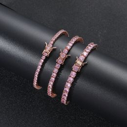 Bangle Hip Hop Iced Out Roze Zirkoon tennis armband 3mm 4mm 5mm 7inch 8inch Messing armband heren Sieraden CZ BB201 230621