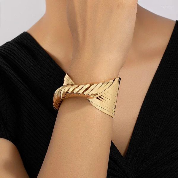 Brazalete de Hip-hop de Metal con nudo Irregular, brazaletes para mujer, joyería de moda, mano de apertura retorcida geométrica exagerada