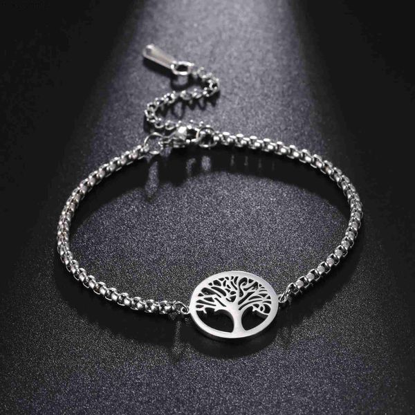 Brazalete Hip Hop Caja de acero inoxidable Pulsera de cadena Árbol de la vida calado Pulsera colgante para hombres Mujeres Joyería Fiesta GiftL2403