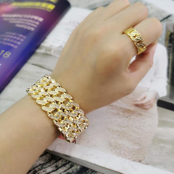 Bracelet HipHop Cuba Chaîne Africain Bracelets Or Couleur Alliage Strass Chunky Déclaration Manchette Bracelets Bijoux Pour Femmes 2023 UKEN