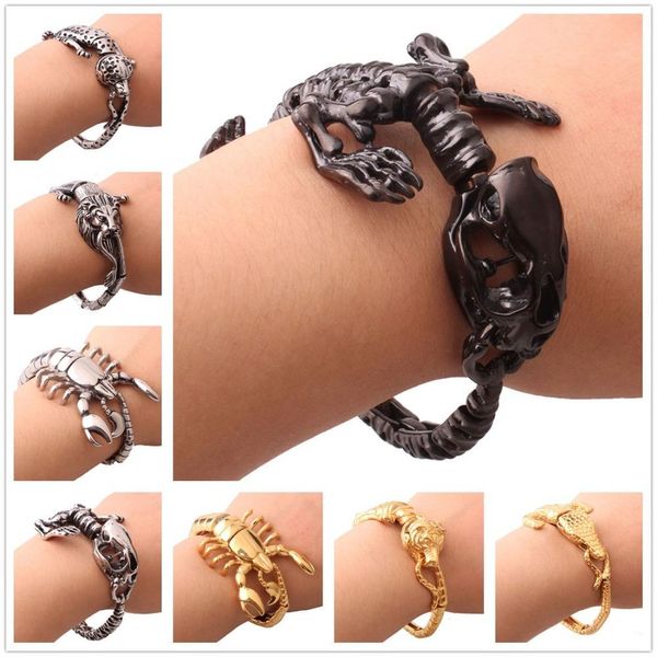 Bracelet Hiphop bijoux en acier inoxydable 3D léopard/Lion/Scorpion/Crocodile/tigre/dinosaure Animal Biker bijoux hommes Bracelet Bracelet chaud