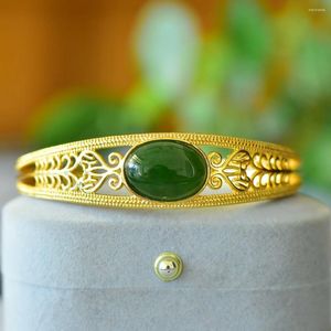 Bangle uitgehold armband puur natuurlijke Tian Jade groen mode luxe dames manchet sieraden Valentijnsdag geschenk waterdicht