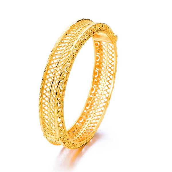 Bracelet creux femmes maille boucle 18k or jaune rempli dame petite amie mariage fête bijoux cadeau Dia 60mmBangle